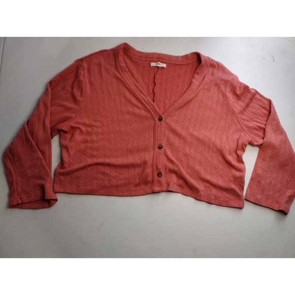 Maurices Sweaters - Maurices Cropped Ribbed Cardigan Coral Pink V Neck Button Front Long Sleeve L